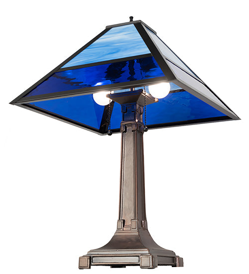 American made Luxury Waterglass Table Lamp in two tone blues - Coastal Compass Home Decor