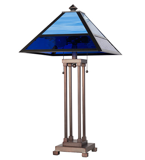 American made two-tone blue Split Mission Waterglass Table Lamp - The Coastal Compass Home Decor