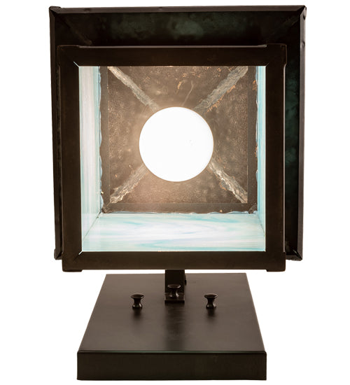 American made Coastal Nautical Lighting Wall Sconce in sky blue art glass with lighthouse and sailboat on the blue sea - Coastal Compass Home Decor