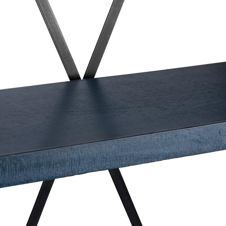 Coastline Etagere - Navy Blue Painted - Natural Wood & Metal - 5 shelves - X Metal back support - Coastal Compass Home Decor