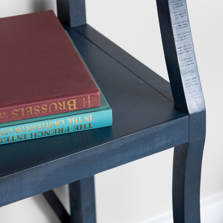 Coastline Etagere - Navy Blue Painted - Natural Wood & Metal - 5 shelves - X Metal back support - Coastal Compass Home Decor