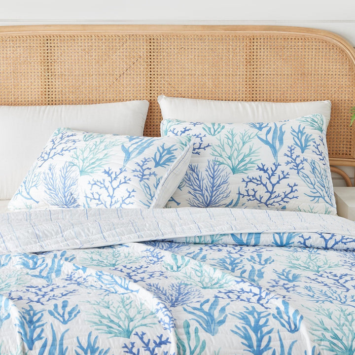 Coral Blue Reversible Quilt Set