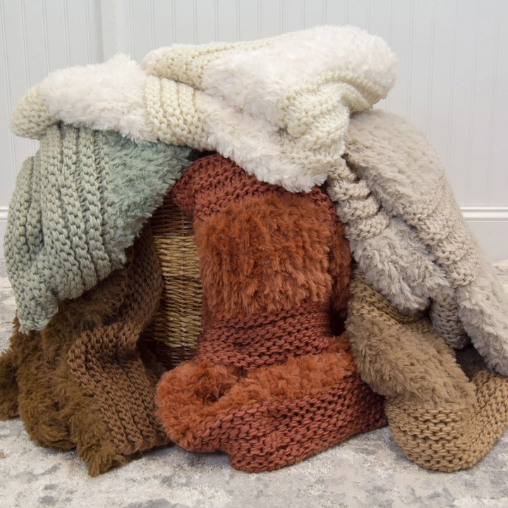 Plush knit throw blankets in 6 colors - The Coastal Compass Home Decor