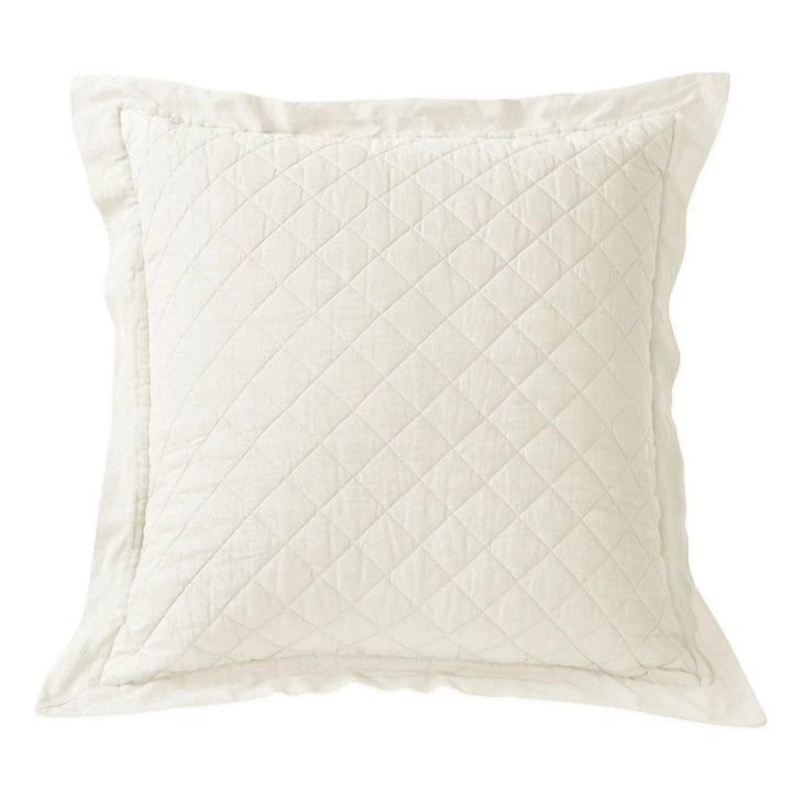 Linen & Cotton Diamond Quilted Euro Sham in Vintage White color from HiEnd Accents