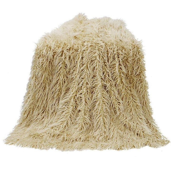 Mongolian Faux Fur Throw Blanket in Cream color from HiEnd Accents