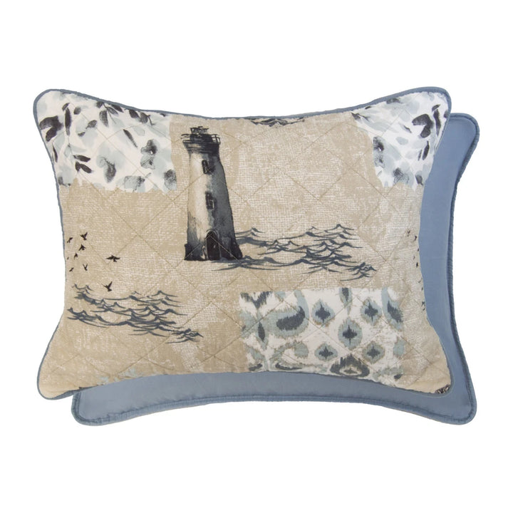 Nautical quilted bedding set reversible pillow shams - The Coastal Compass Home Decor