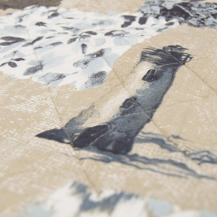 Nautical quilt with detailed lighthouse - The Coastal Compass Home Decor
