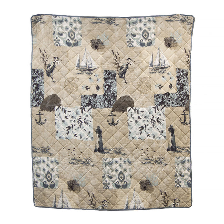 Nautical quilted reversible throw blanket - The Coastal Compass Home Decor