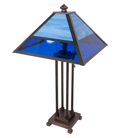 American made two-tone blue Split Mission Waterglass Table Lamp - The Coastal Compass Home Decor