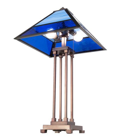 American made two-tone blue Split Mission Waterglass Table Lamp - The Coastal Compass Home Decor