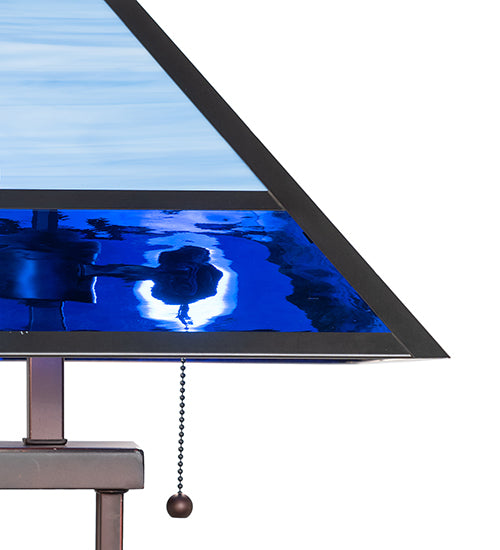 Two-tone blue waterglass and art glass lamp shade detail crafted in the USA - The Coastal Compass Home Decor