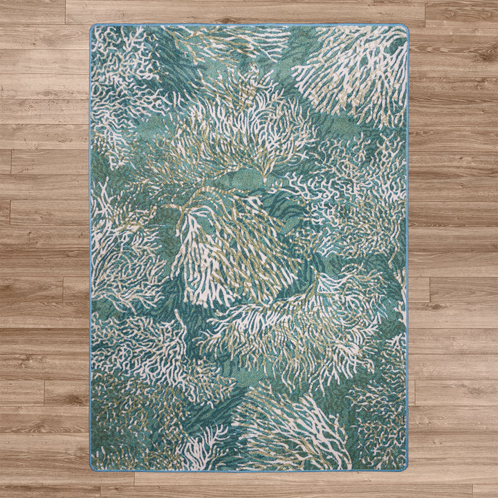 Aqua Coral Reef Bloom Rug • Coastal Compass Home Decor