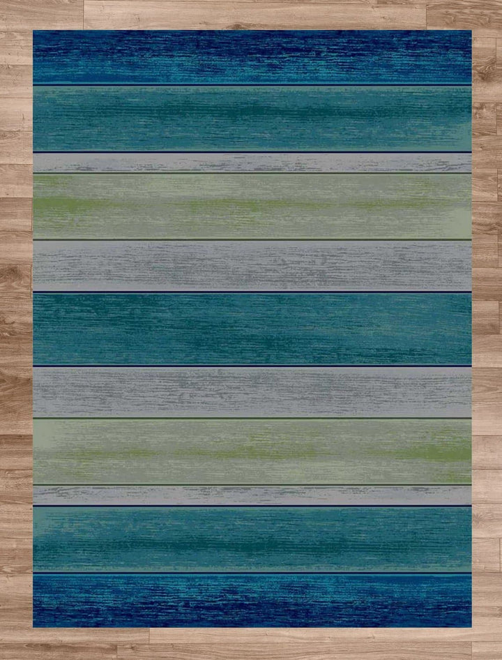 Aqua Bungalow Stripe Area Rug - Coastal Compass Home Decor
