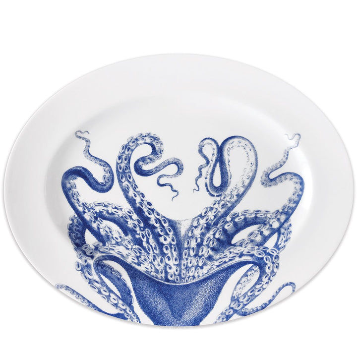 Blue Lucia Oval Rimmed Platter | Coastal Compass Serve-ware