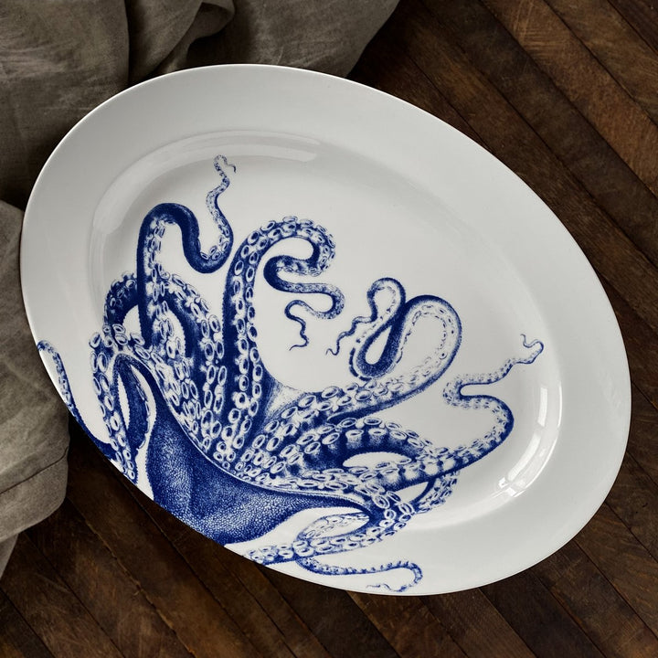 Blue Lucia Oval Rimmed Platter | Coastal Compass Serve-ware