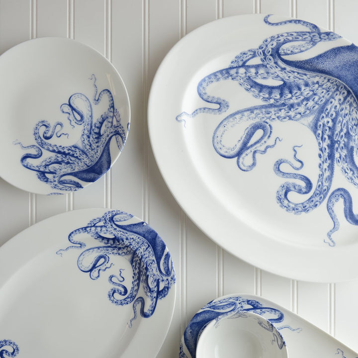 Blue Lucia Oval Rimmed Platter | Coastal Compass Serve-ware
