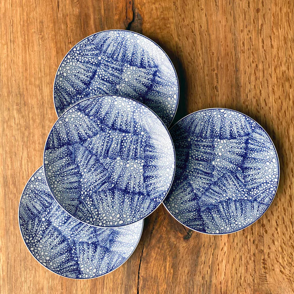 Blue Sea Fan Appetizer Plate Set/4 • Coastal Compass Home Decor