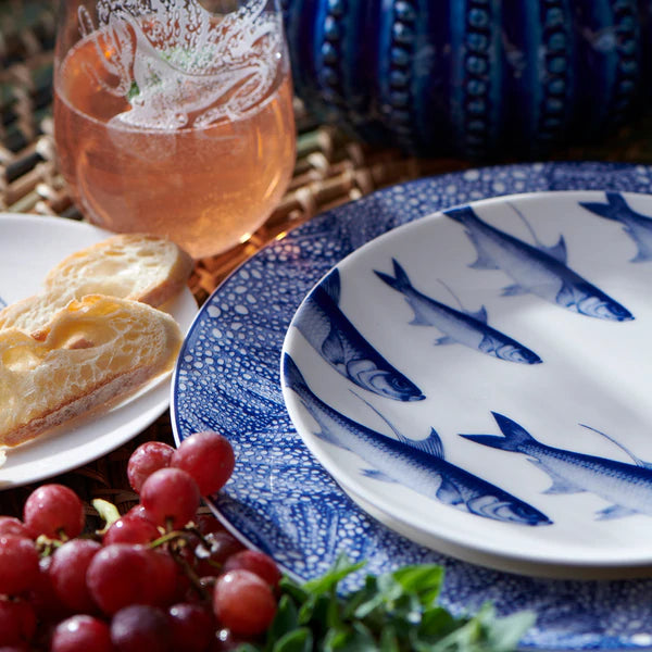 Blue Sea Fan Rimmed Dinner Plate • Coastal Compass Home Decor