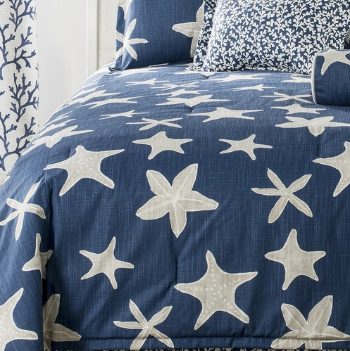 Blue Star Comforter Set • Coastal Bedding • Starfish Comforter • Coastal Compass Home Decor