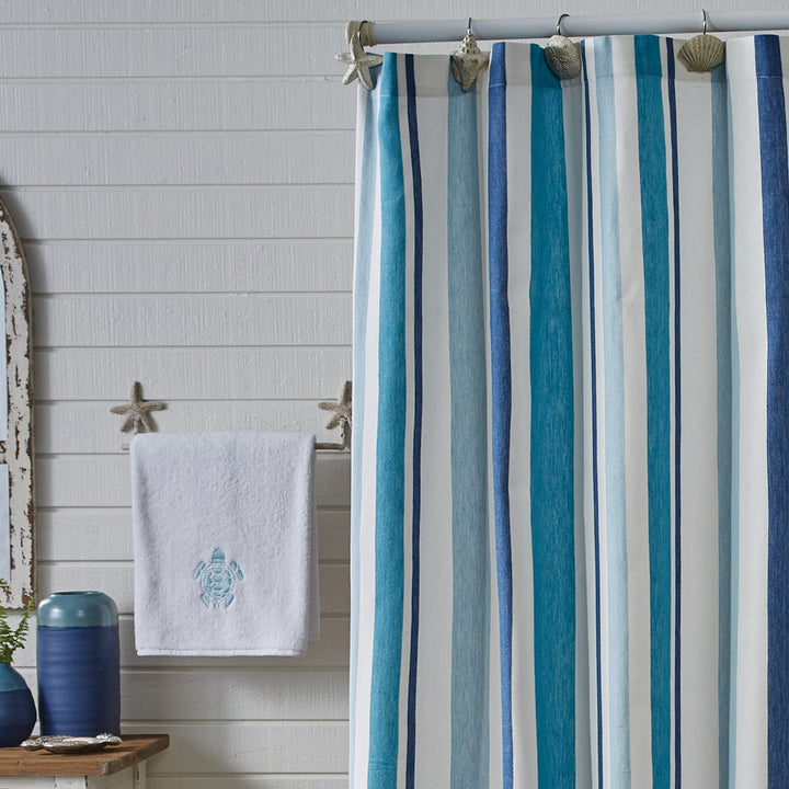 Blue Stripe Shower Curtain • Coastal Compass Home Decor