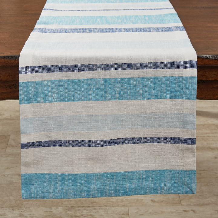 Blue Stripe Woven Table Runner • Coastal Compass Home Decor