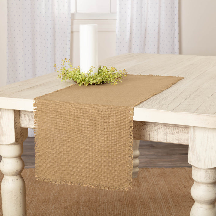 Burlap Natural Runner Fringed 13x36 | Coastal Compass Home Decor