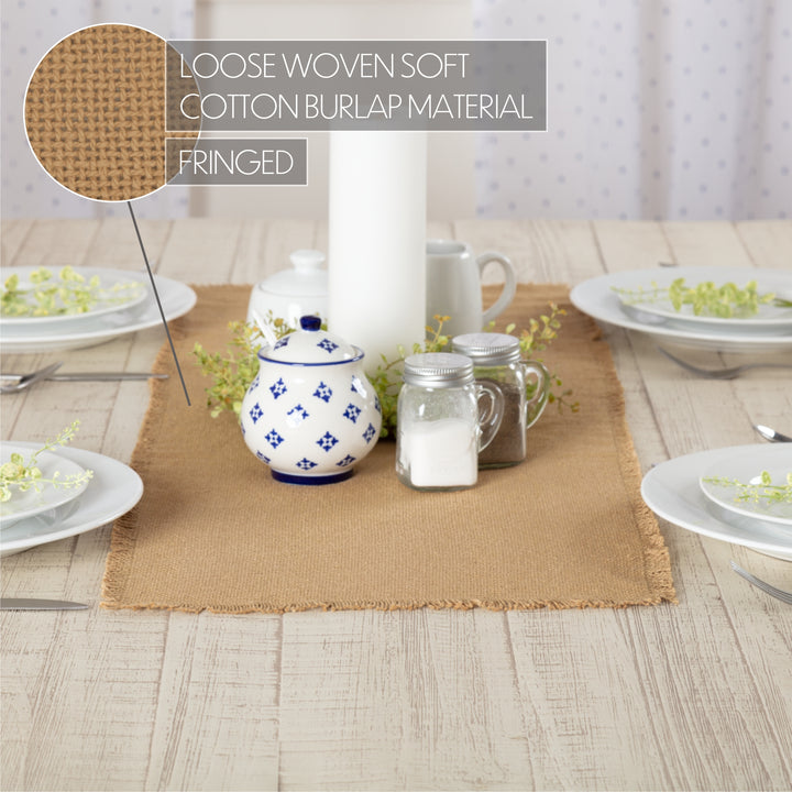 Burlap Natural Runner Fringed 13x36 | Coastal Compass Home Decor