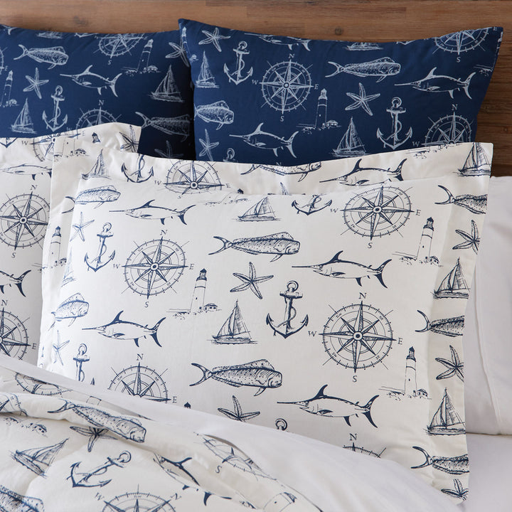 Captain Quarters Pillow Sham Set | Coastal Compass Home Decor