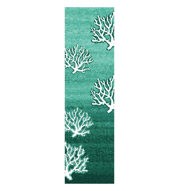 Aqua Coral Pattern Runner Rug | Coastal Compass Home Decor