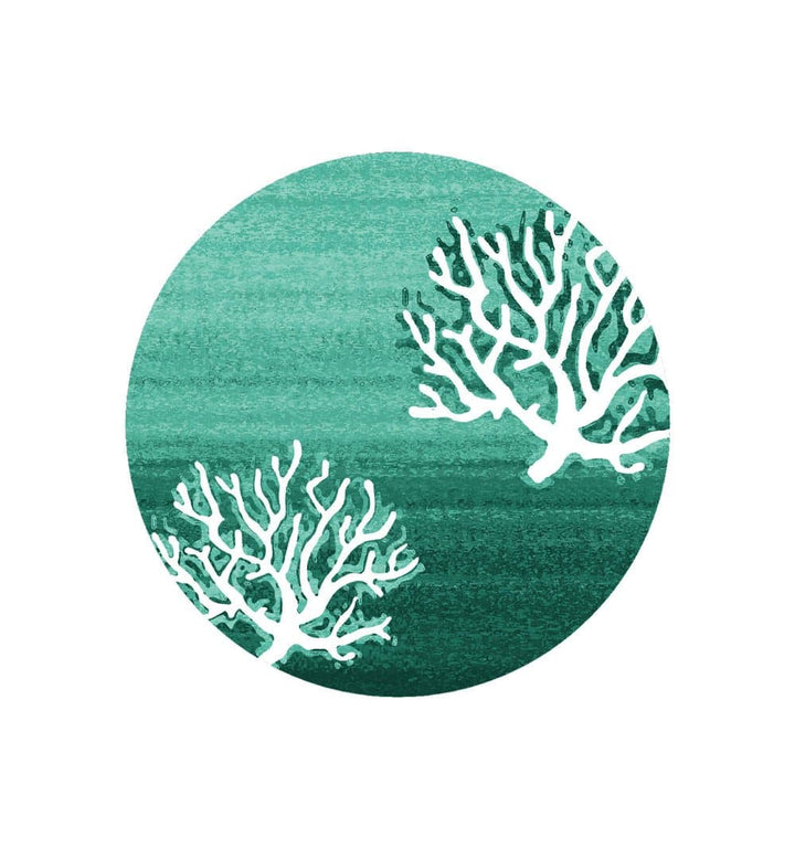 Aqua Coral Pattern Round Area Rug | Coastal Compass Home Decor