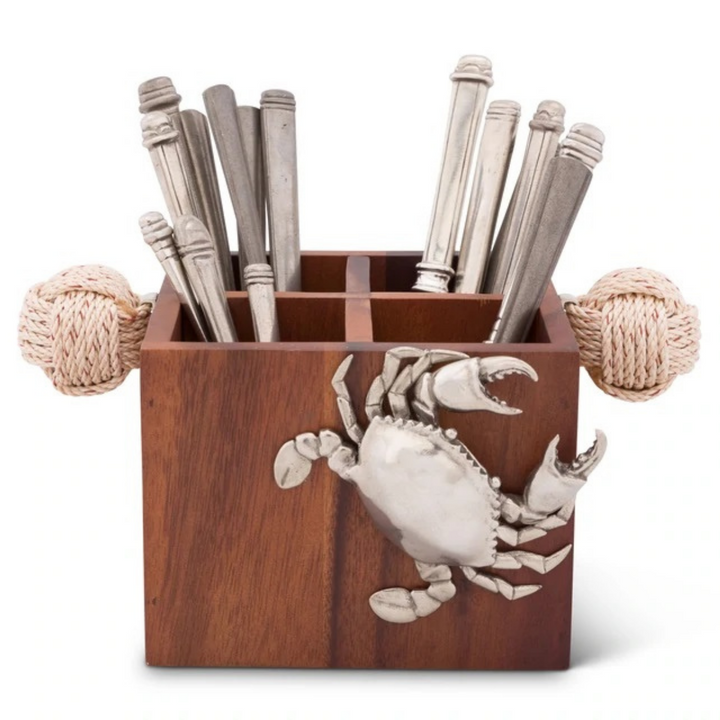 Crab & Acacia Wood Flatware Caddy