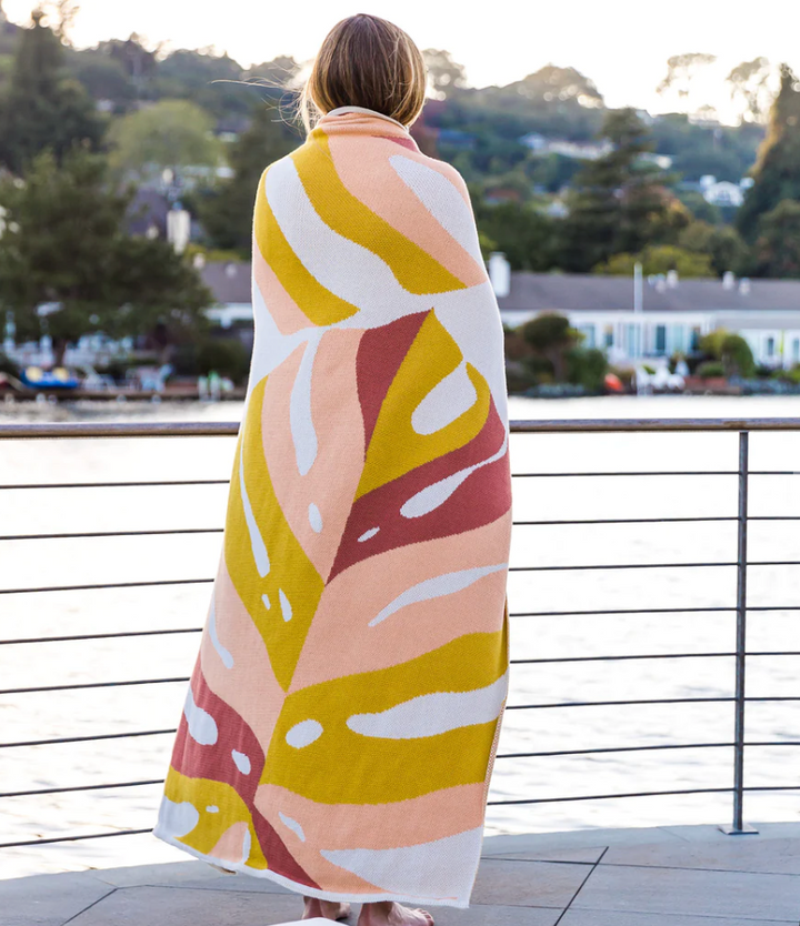 Eco Indoor/Outdoor Monstera Throw Blanket | Coastal Compass Home Decor