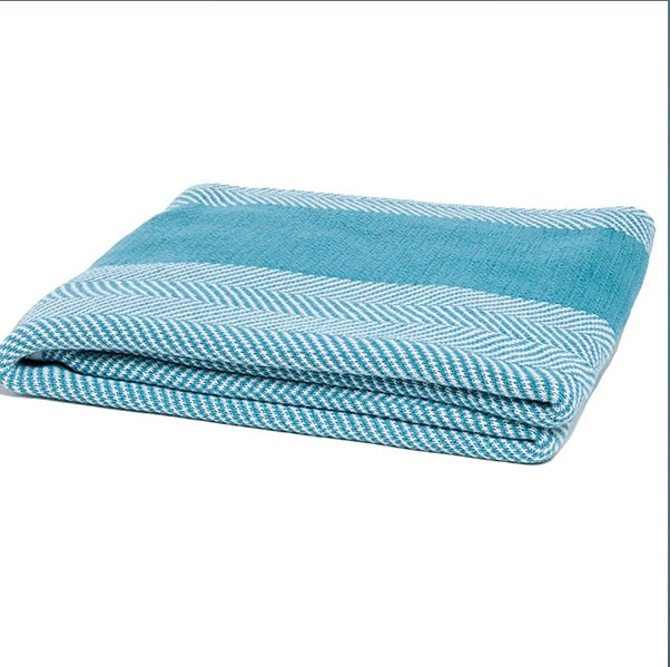 Eco Herringbone Stripe Throw Blanket Aqua • Coastal Compass Home Decor