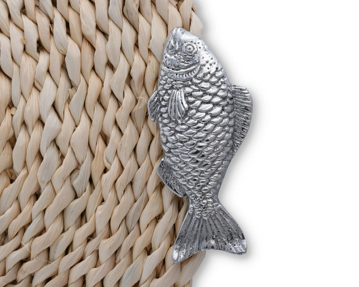 Twisted Seagrass w/ Pewter Fish Placemats • Coastal Compass Home Decor