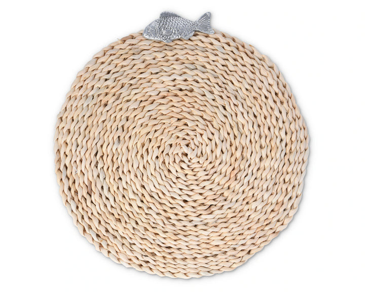 Twisted Seagrass w/ Pewter Fish Placemats • Coastal Compass Home Decor
