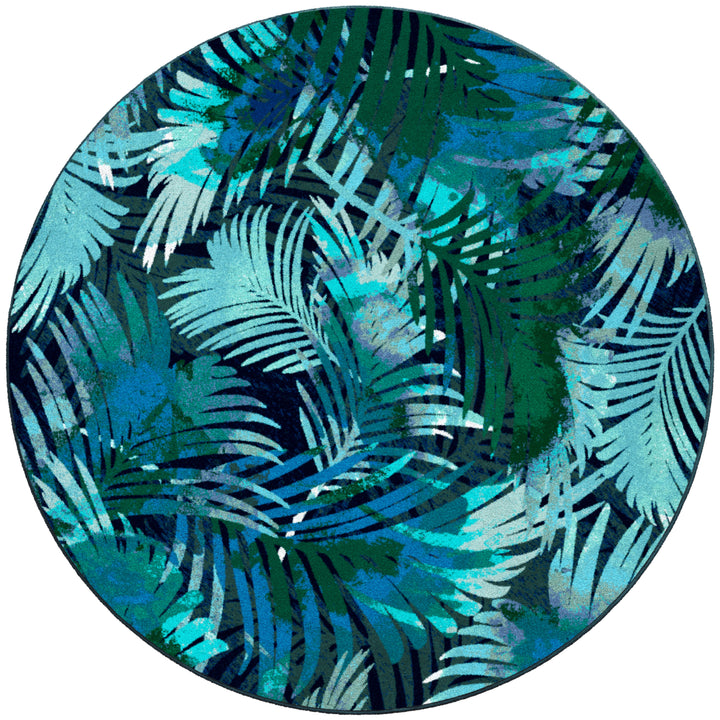 Palm Leaf Round Area Rug - Coastal Compass Home Decor