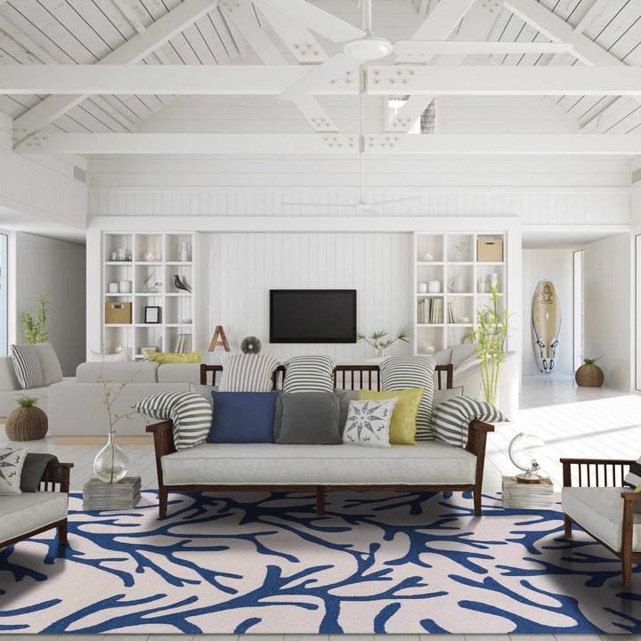 Ivory/Blue Coral Rug