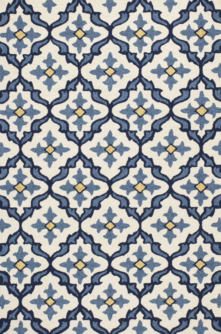 Ivory-Blue Mosaic Area Rug | Coastal Compass