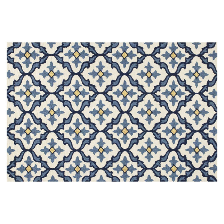 Ivory-Blue Mosaic Area Rug | Coastal Compass