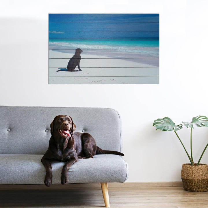 Labrador on the Beach Wood Plank Art
