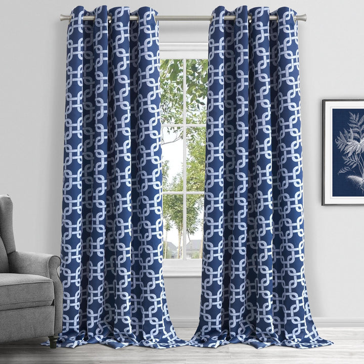 Navy Interlock Window Curtain Panel • Coastal Compass Home Decor