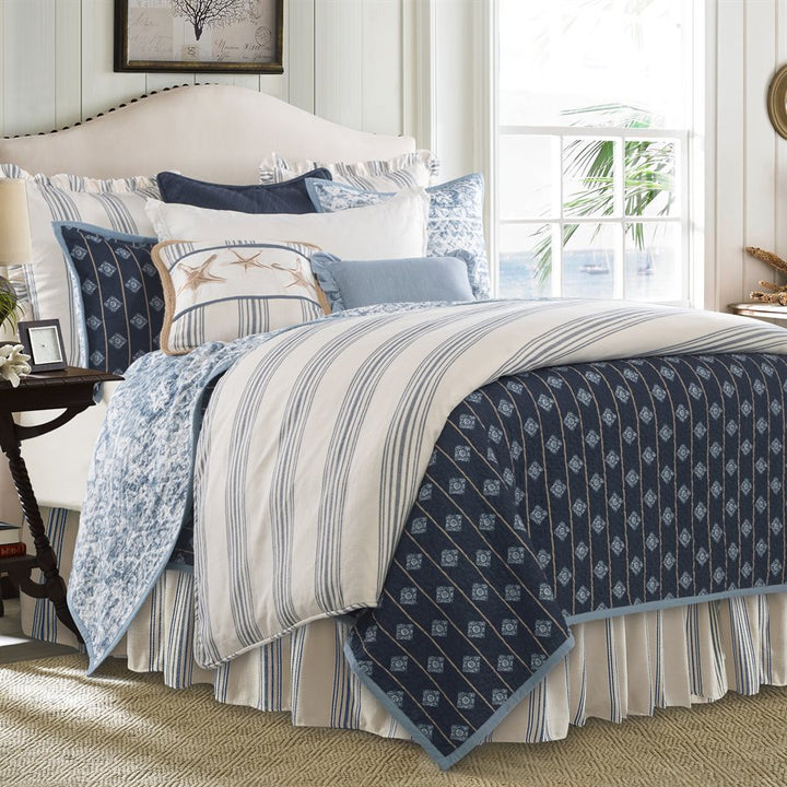 Horizon Navy Stripe Comforter Set - Coastal Compass Home Decor