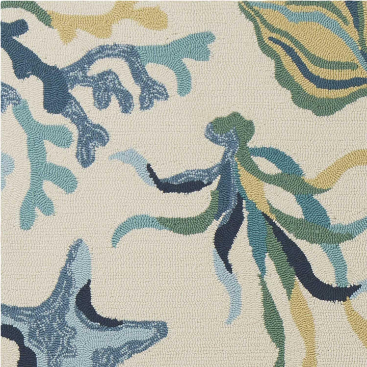 Ivory-Blue Sea Life Area Rug - Ivory & Blue - Starfish, coral & seashells - Coastal Compass Home Decor