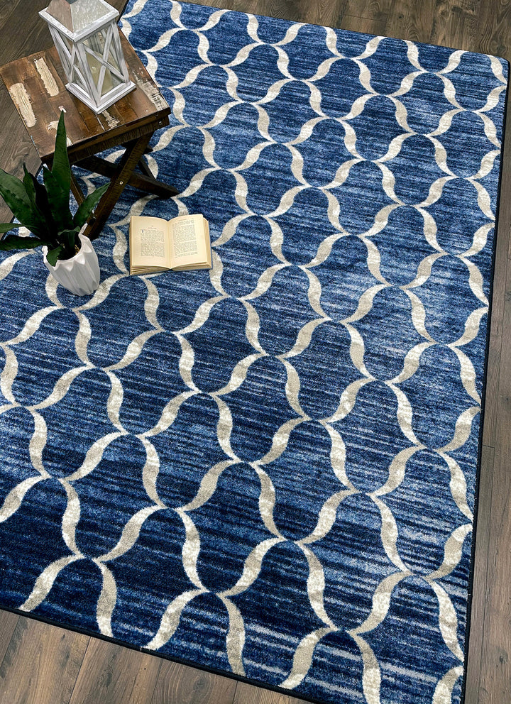Navy Blue Lattice Rug - Coastal Compass Home Decor