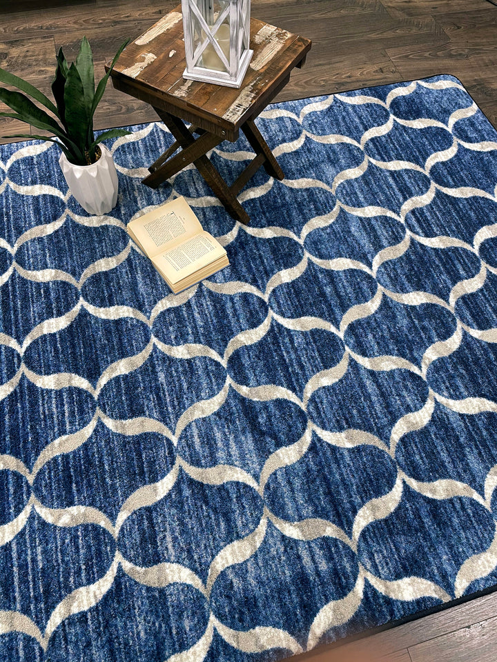 Navy Blue Lattice Rug - Coastal Compass Home Decor