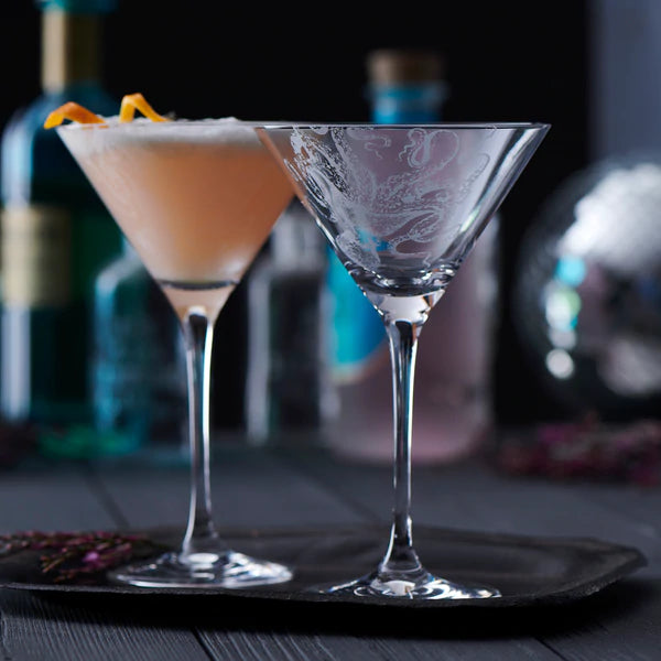 Lucy Octopus Engraved Martini Glasses • Coastal Compass Home Decor