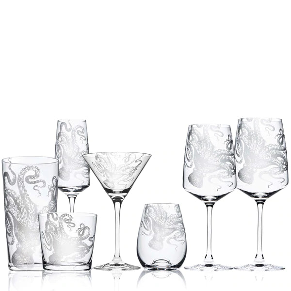 Lucy Octopus Engraved Glasses Set • Coastal Compass Home Decor