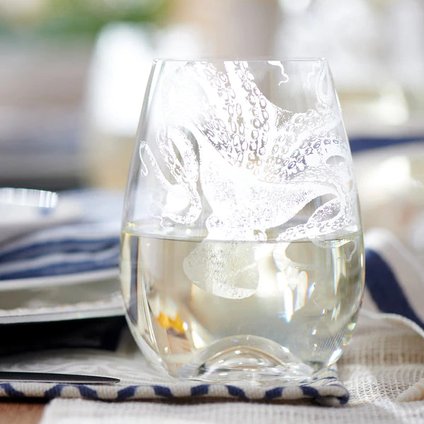 Lucia Octopus Engraved Stemless Wine Glasses