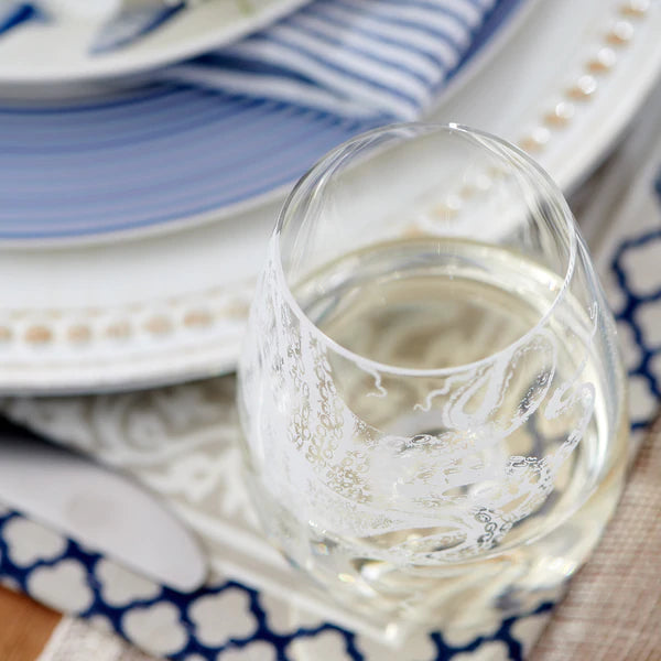 Lucia Octopus Engraved Stemless Wine Glasses