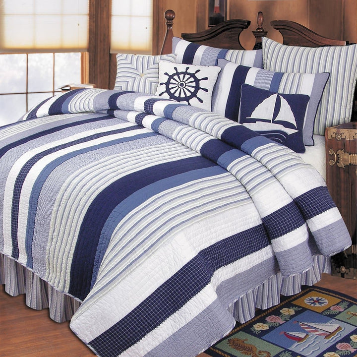 Marina Blue Stripe Throw Pillow | Coastal Compass
